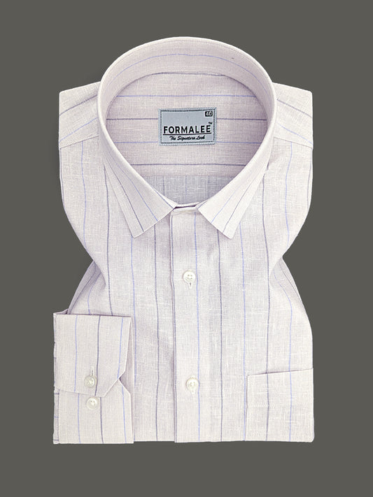 Imperial Luxurious Linen Cotton Blue Grey Line On Blush Cream Formal Shirt