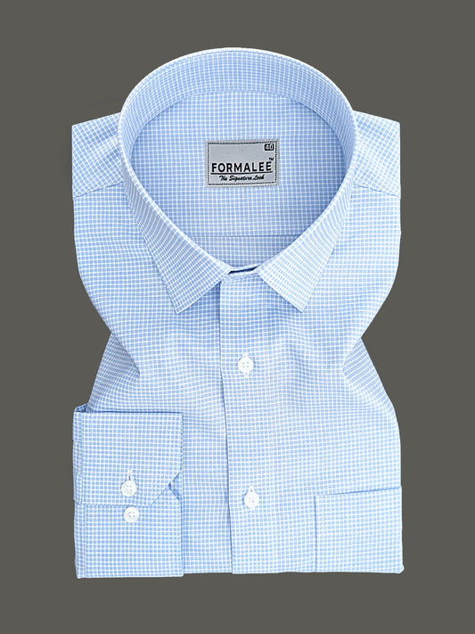 Aurelian Premium Cotton Light Blue Checks Formal Shirt