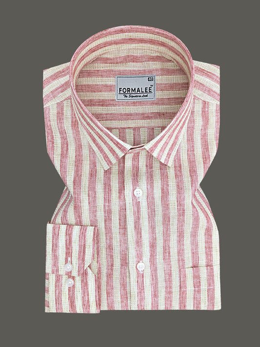 Aurelius Premium Linen Cotton Dusty Rose Cream Stripe Formal Shirt