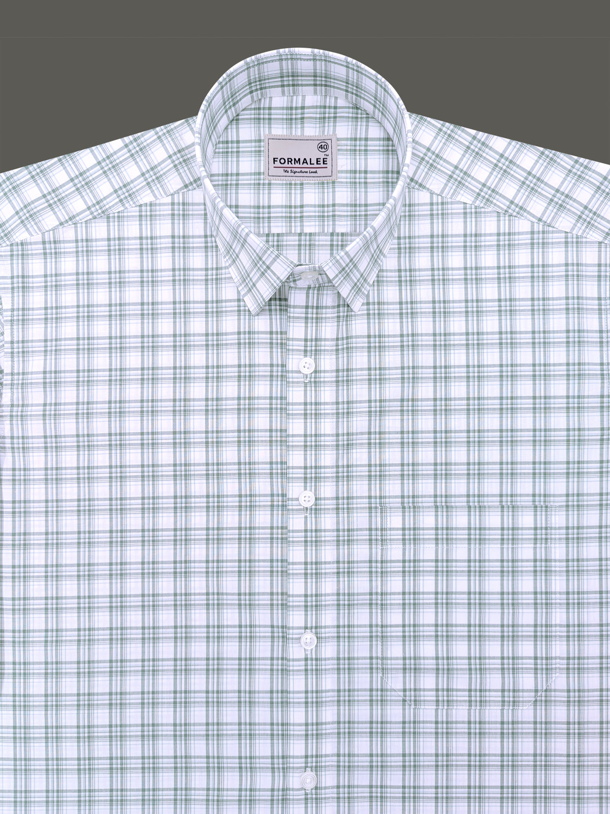 Finest Cotton Greenish Multichecks On White Formal Shirt