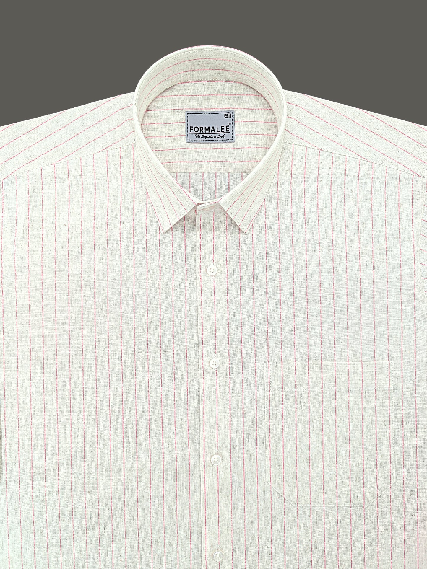 Imperial Luxurious Linen Cotton Pink Line On Cream Formal Shirt