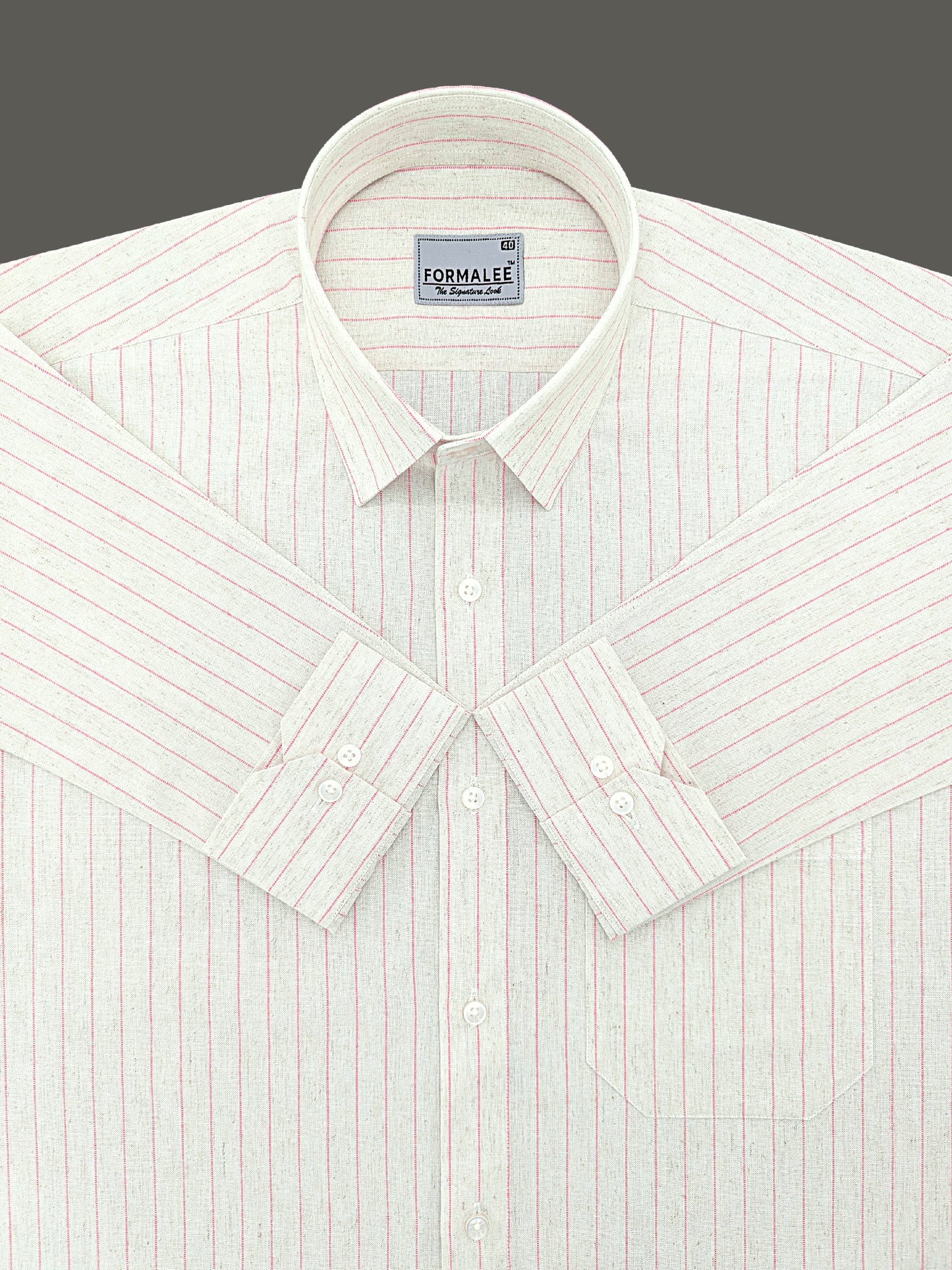 Imperial Luxurious Linen Cotton Pink Line On Cream Formal Shirt