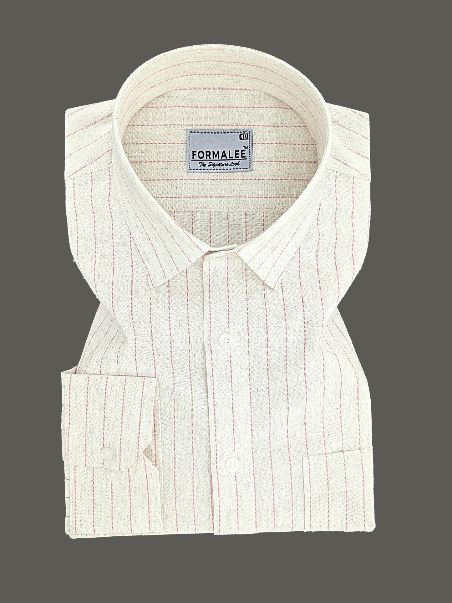 Imperial Luxurious Linen Cotton Pink Line On Cream Formal Shirt
