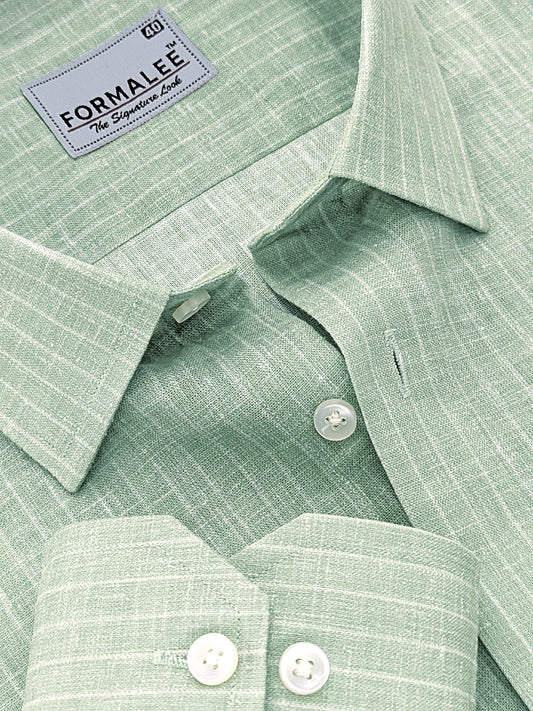 Imperial Luxurious Linen Cotton White Line On Leaf Green Formal Shirt