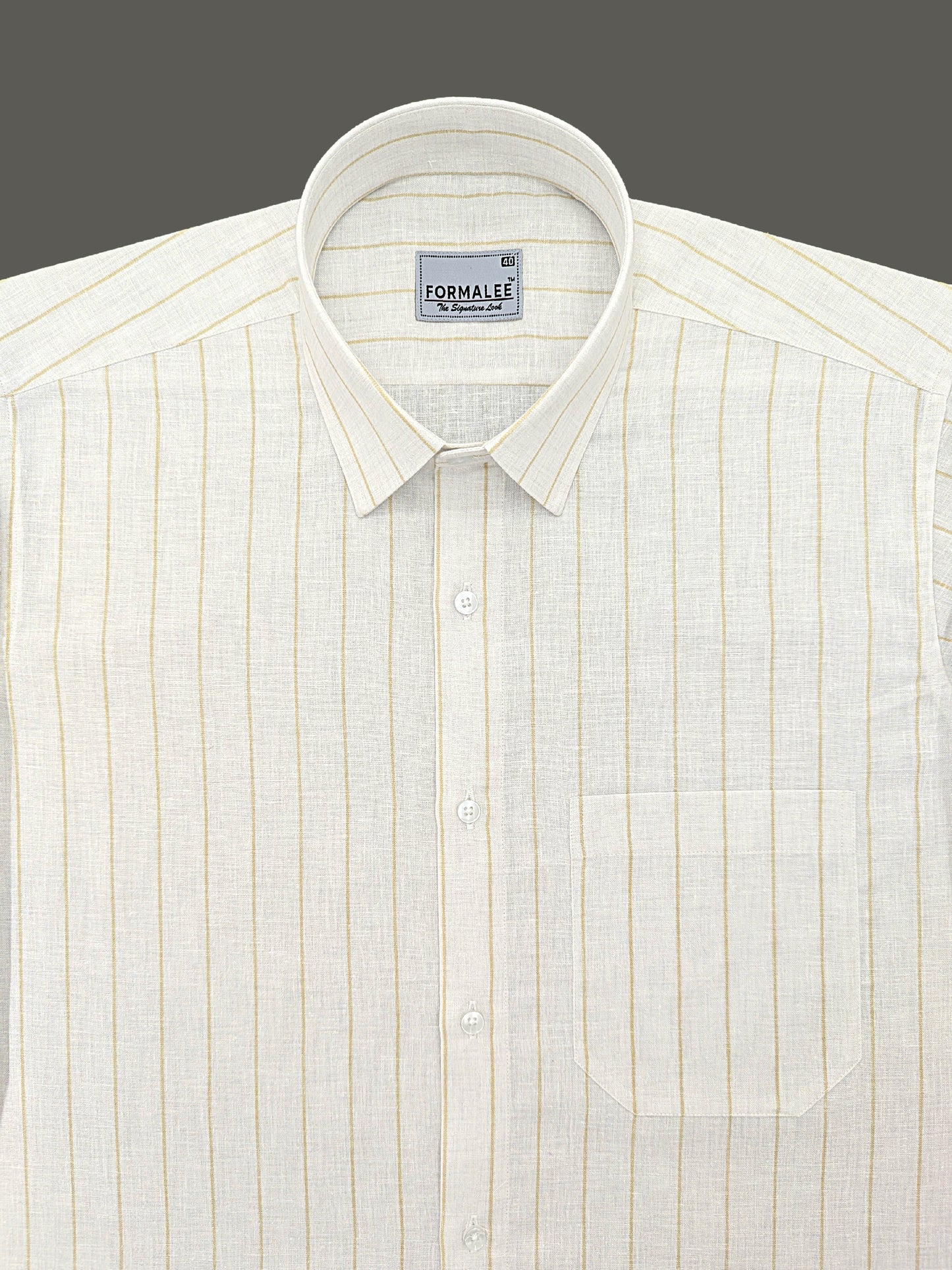 Imperial Luxurious Linen Cotton Browny Line On White Formal Shirt
