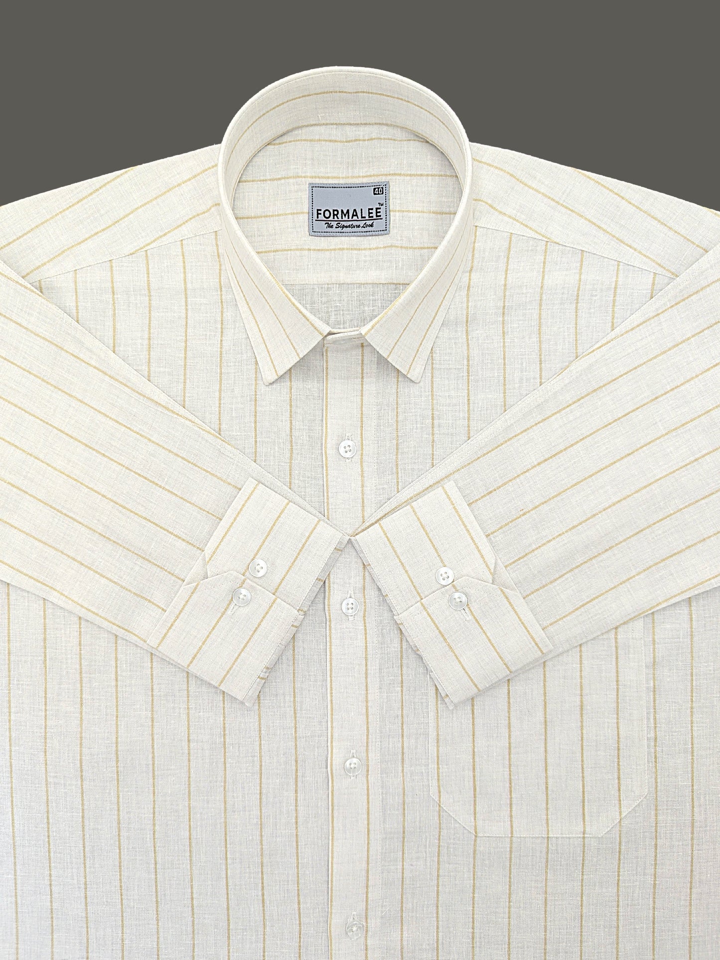 Imperial Luxurious Linen Cotton Browny Line On White Formal Shirt