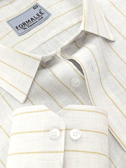 Imperial Luxurious Linen Cotton Browny Line On White Formal Shirt