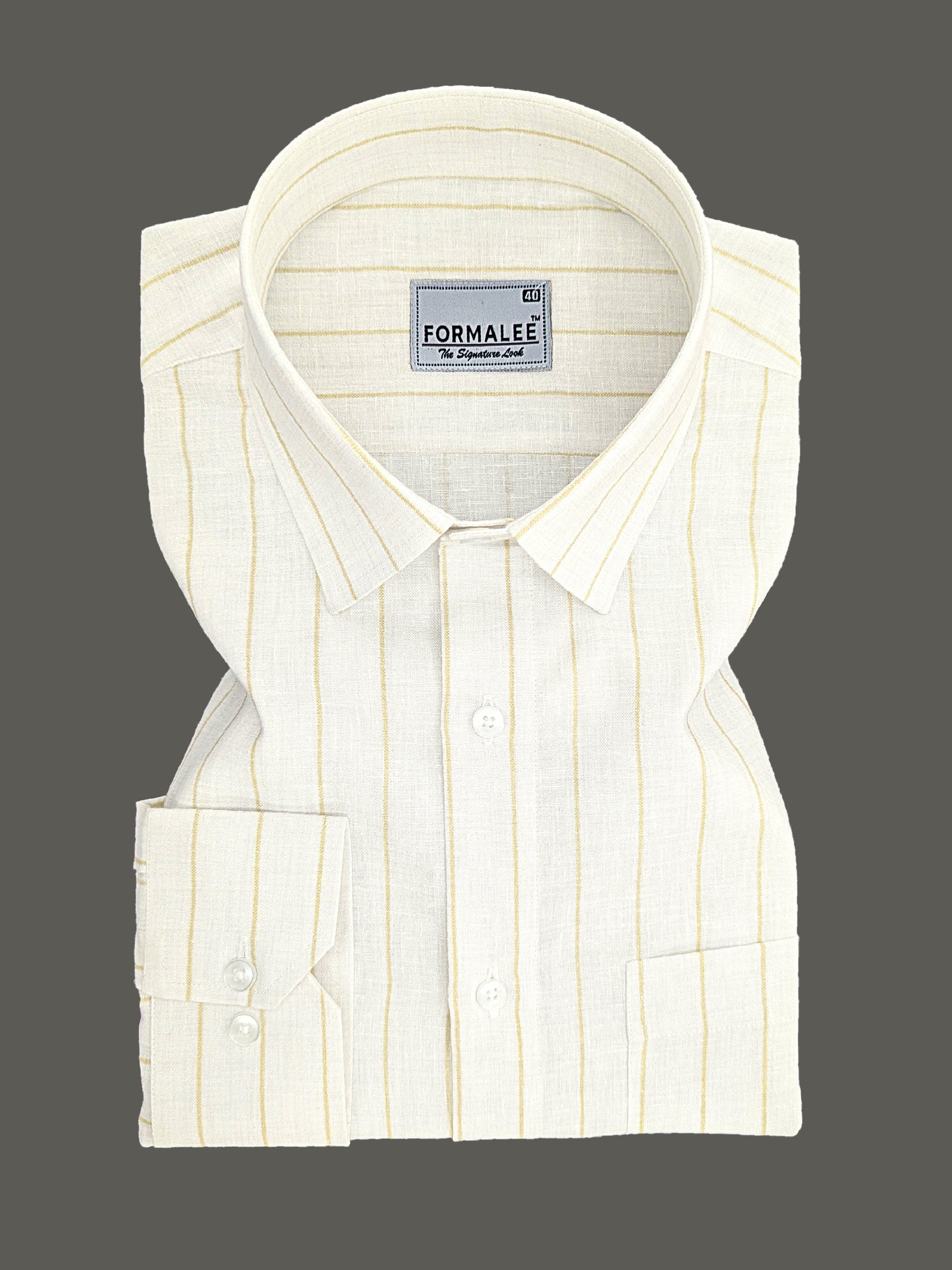 Imperial Luxurious Linen Cotton Browny Line On White Formal Shirt