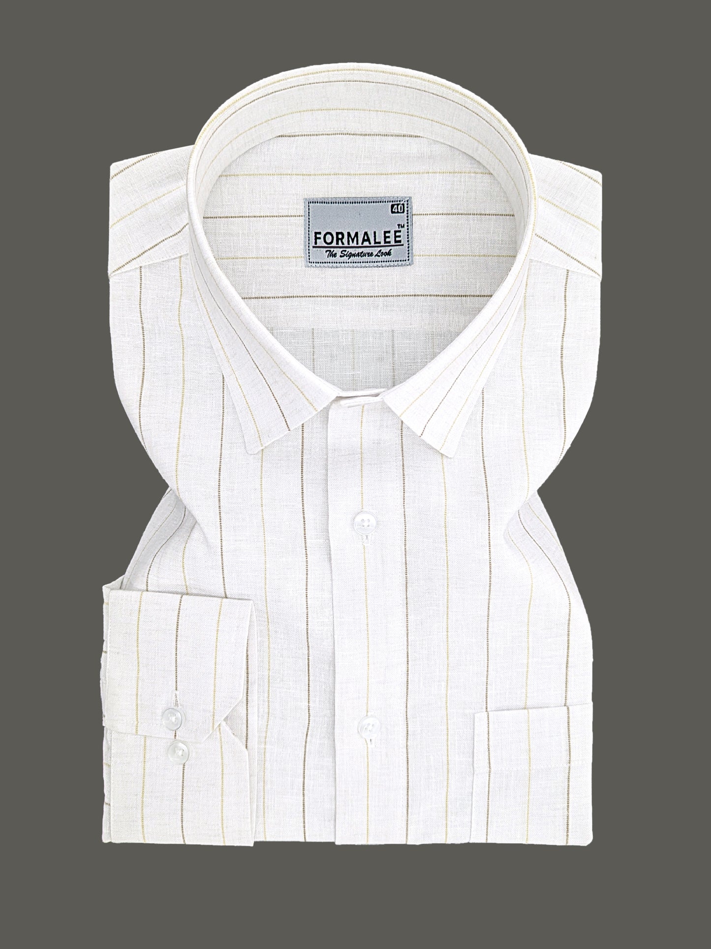 Imperial Luxurious Linen Cotton Yellow With Brown Line On White Formal Shirt
