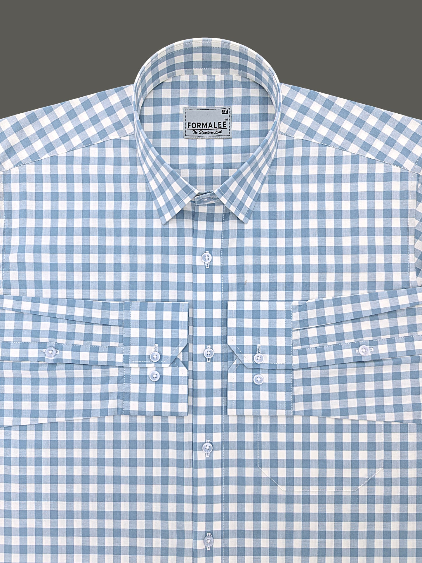 Majestic Premium Cotton Blue and White Checks Formal Shirt