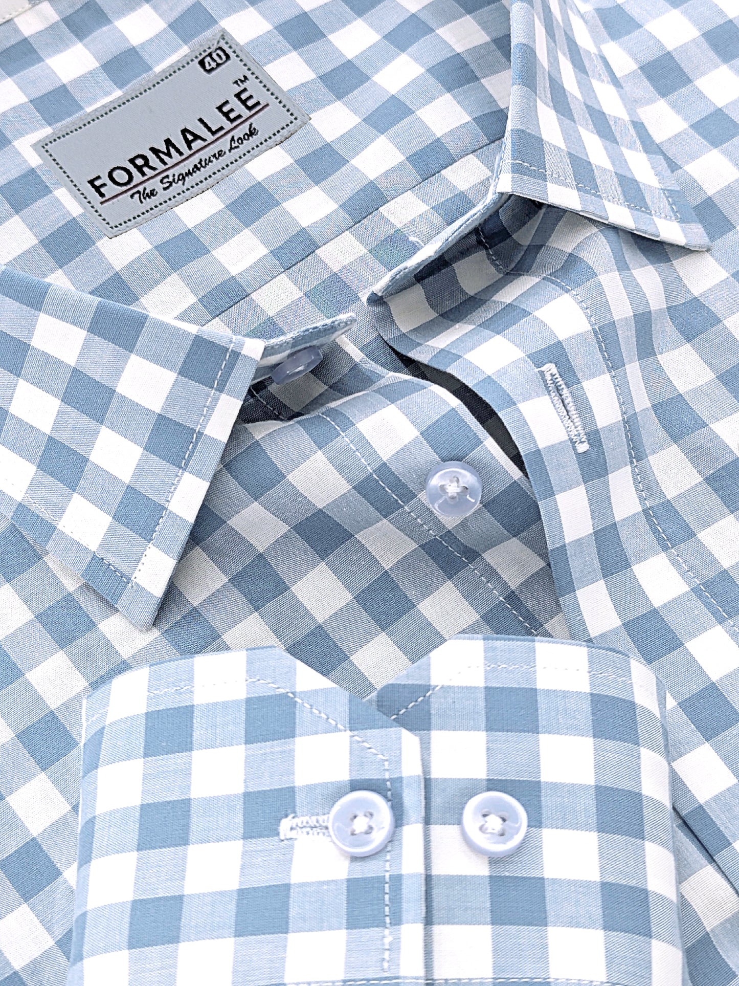 Majestic Premium Cotton Blue and White Checks Formal Shirt