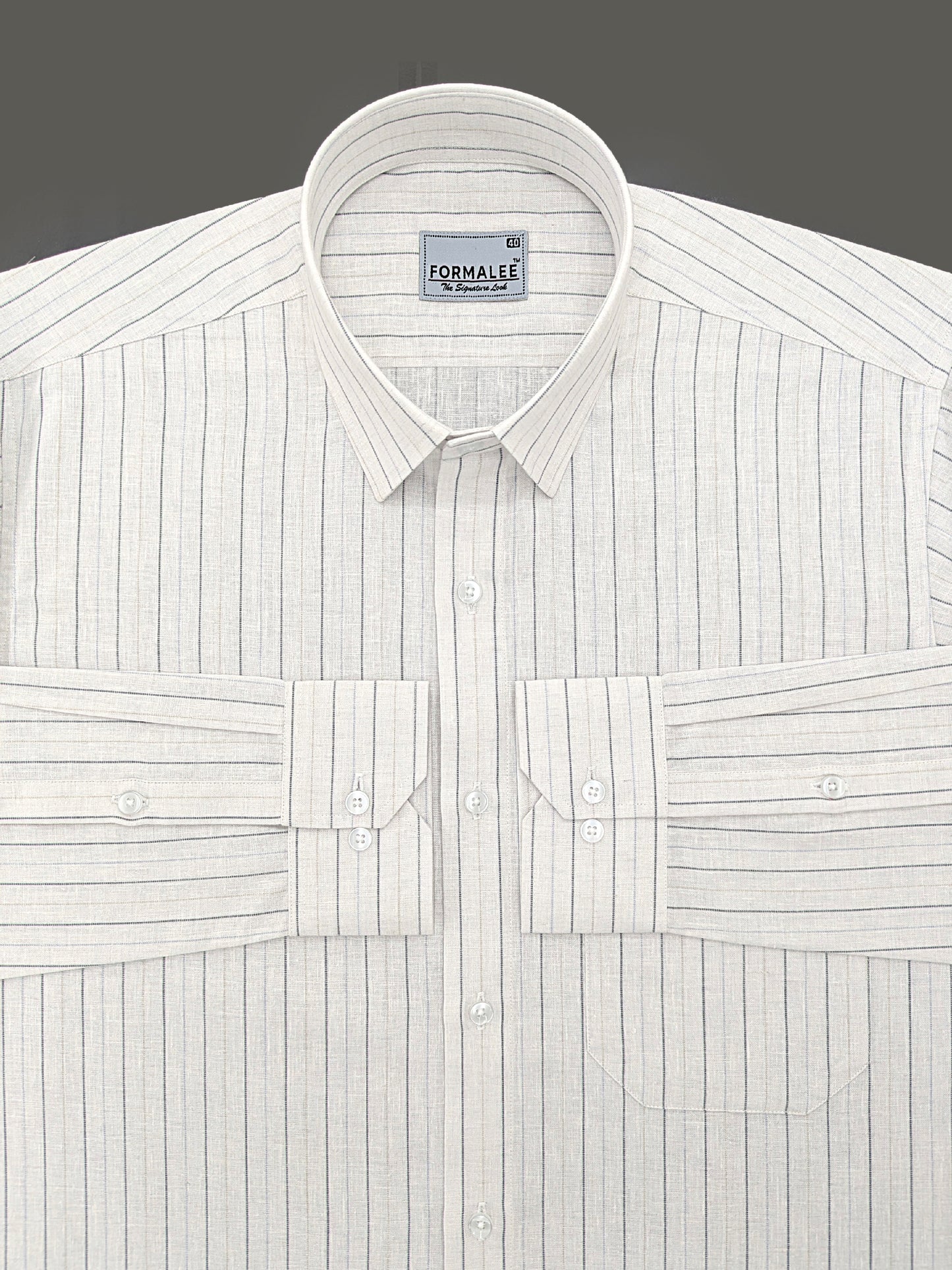 Imperial Luxurious Linen Cotton Black With Brown Line On White Formal Shirt