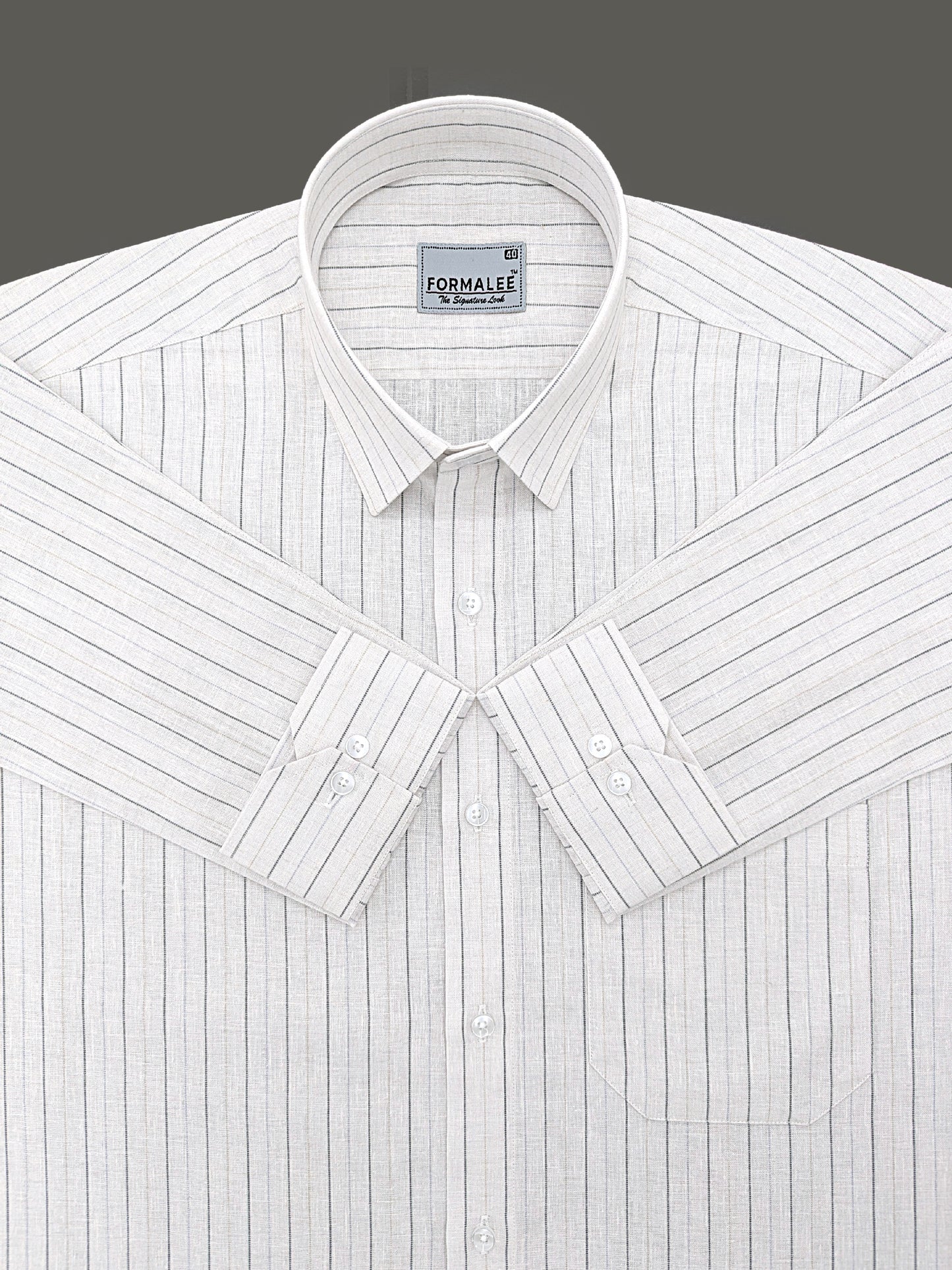 Imperial Luxurious Linen Cotton Black With Brown Line On White Formal Shirt