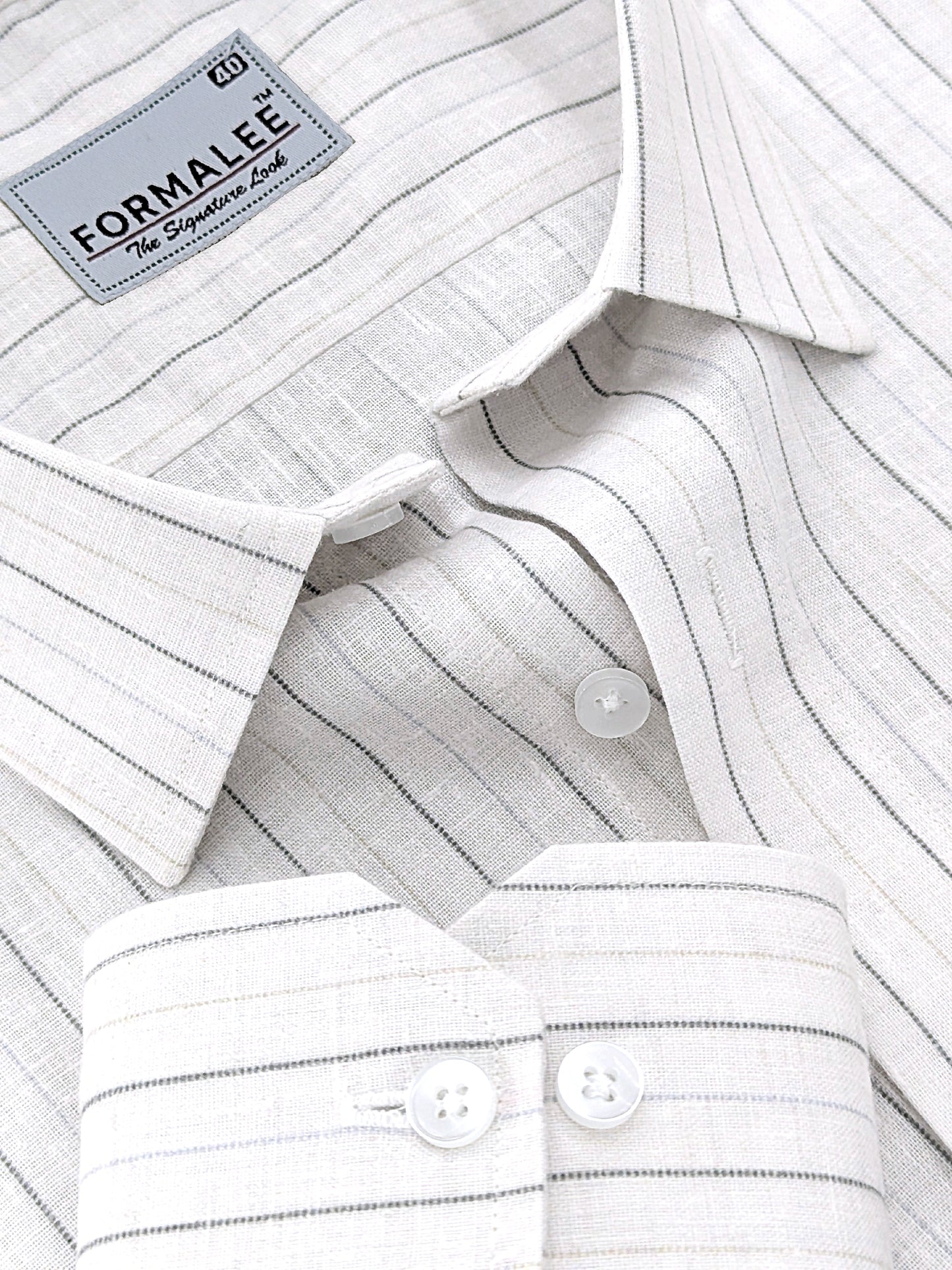 Imperial Luxurious Linen Cotton Black With Brown Line On White Formal Shirt