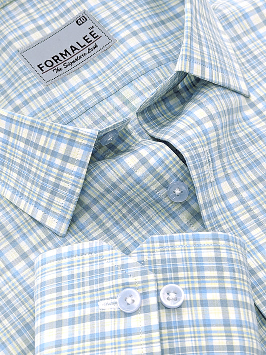 Elite Monarch Premium Cotton Blue with multi Checks Formal Shirt