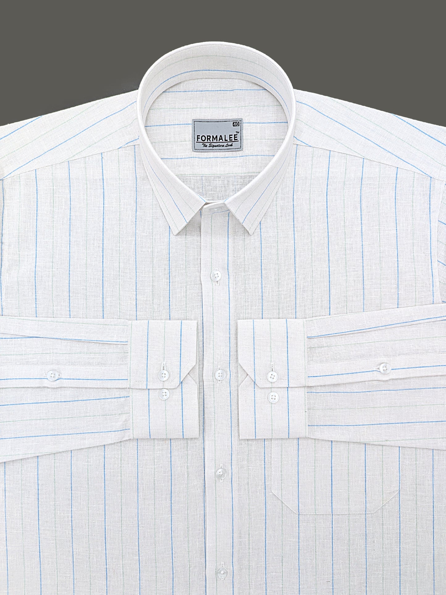 Imperial Luxurious Linen Cotton Blue Line On White Formal Shirt