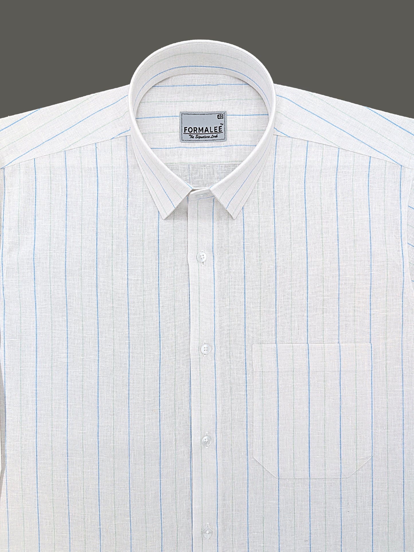 Imperial Luxurious Linen Cotton Blue Line On White Formal Shirt