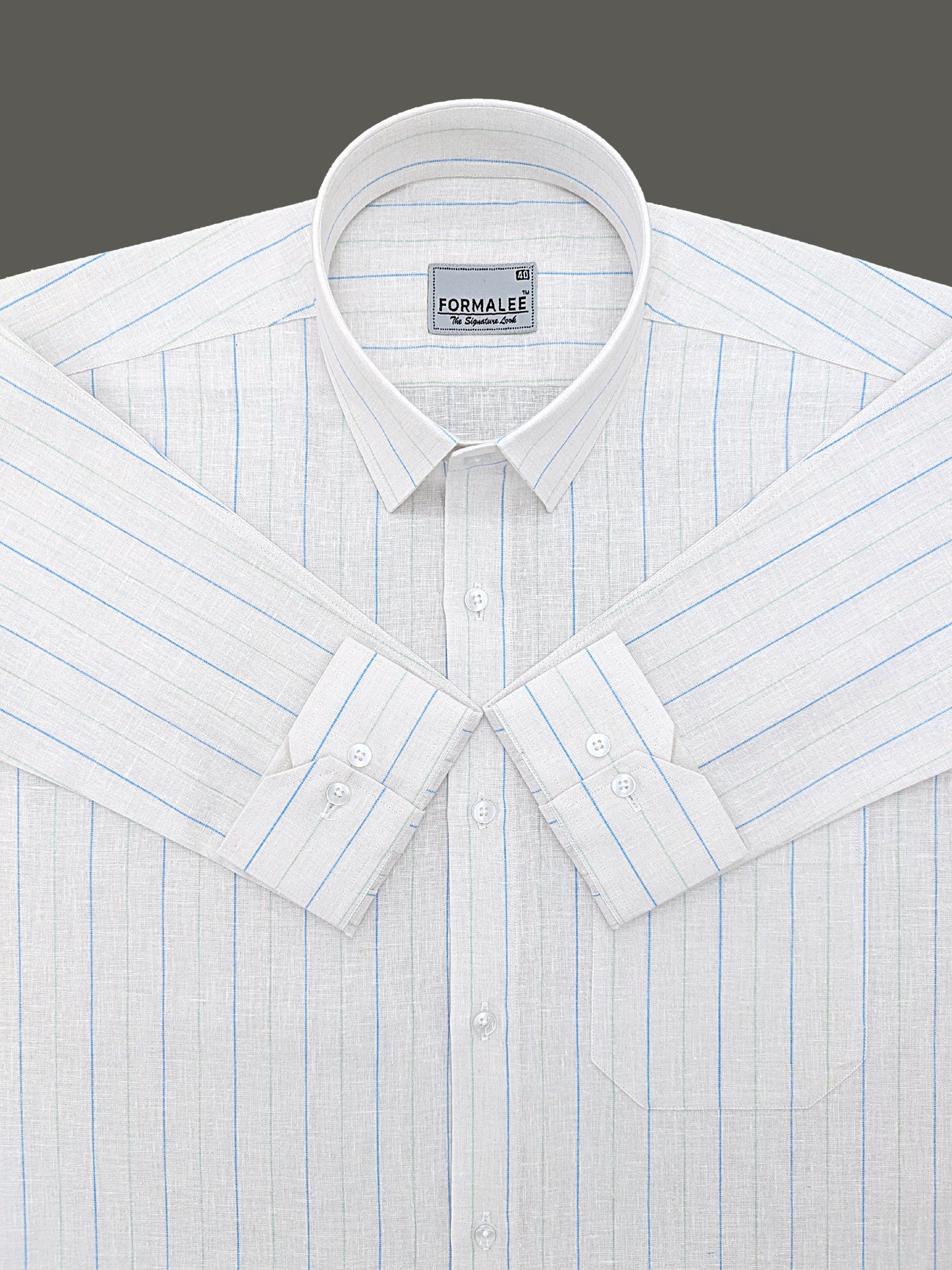 Imperial Luxurious Linen Cotton Blue Line On White Formal Shirt