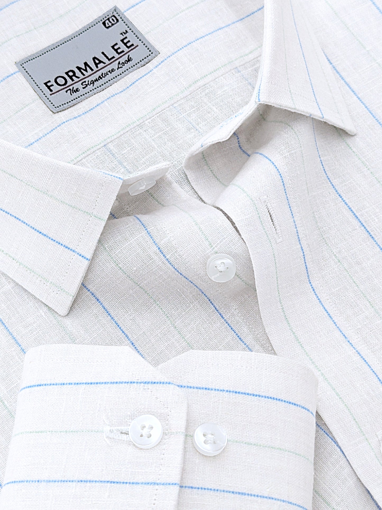 Imperial Luxurious Linen Cotton Blue Line On White Formal Shirt