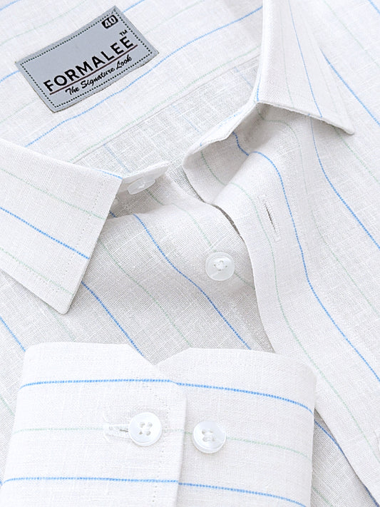 Imperial Luxurious Linen Cotton Blue Line On White Formal Shirt