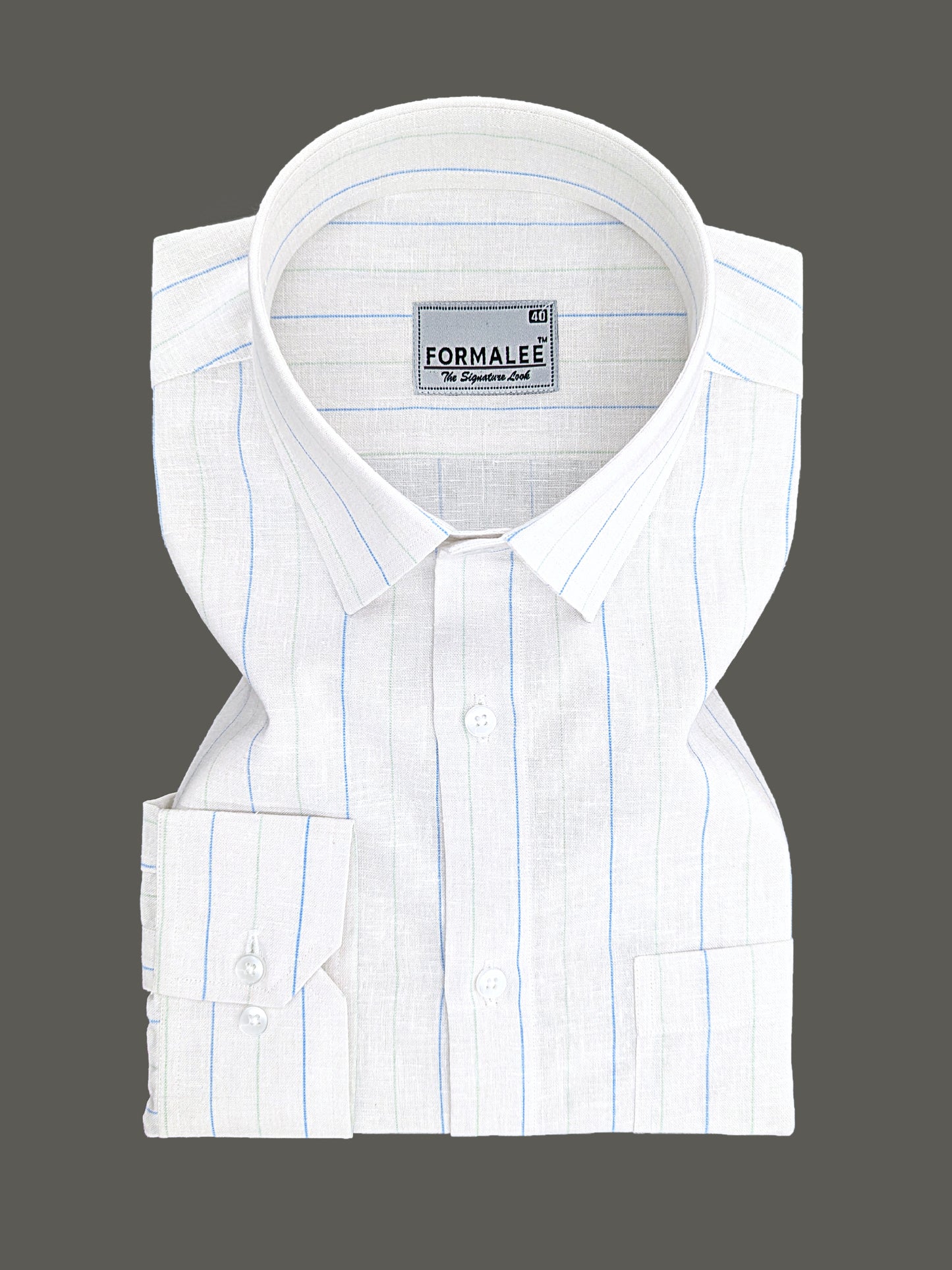 Imperial Luxurious Linen Cotton Blue Line On White Formal Shirt
