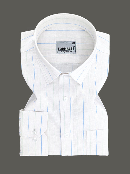 Imperial Luxurious Linen Cotton Blue Line On White Formal Shirt