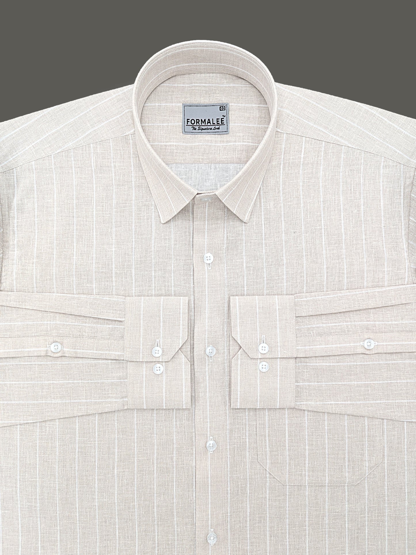 Imperial Luxurious Linen Cotton White Line On Light Brown Formal Shirt