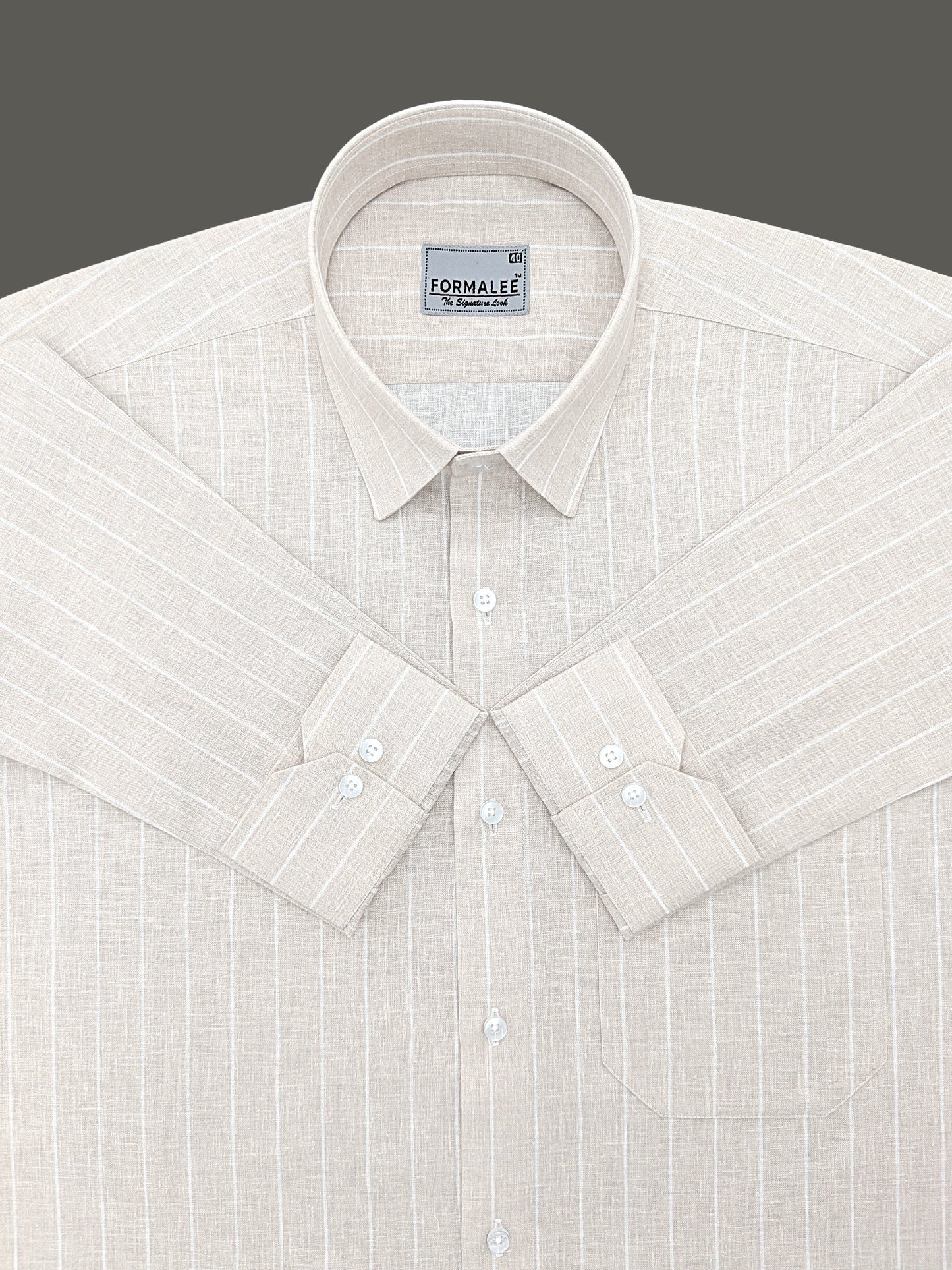 Imperial Luxurious Linen Cotton White Line On Light Brown Formal Shirt