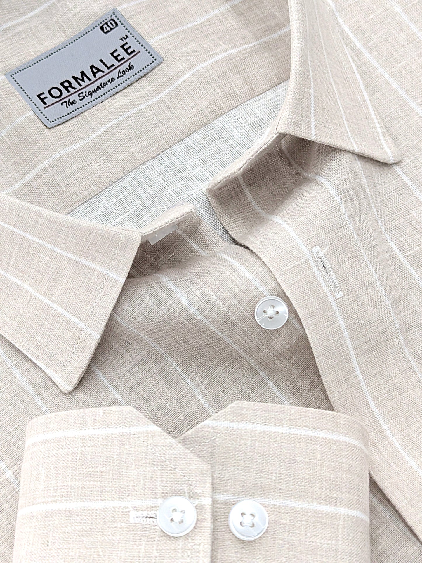 Imperial Luxurious Linen Cotton White Line On Light Brown Formal Shirt