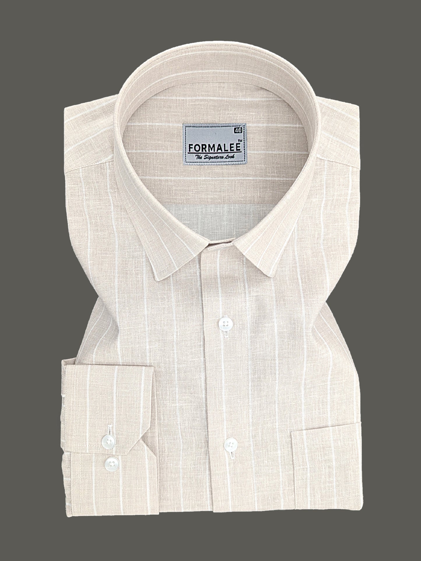 Imperial Luxurious Linen Cotton White Line On Light Brown Formal Shirt