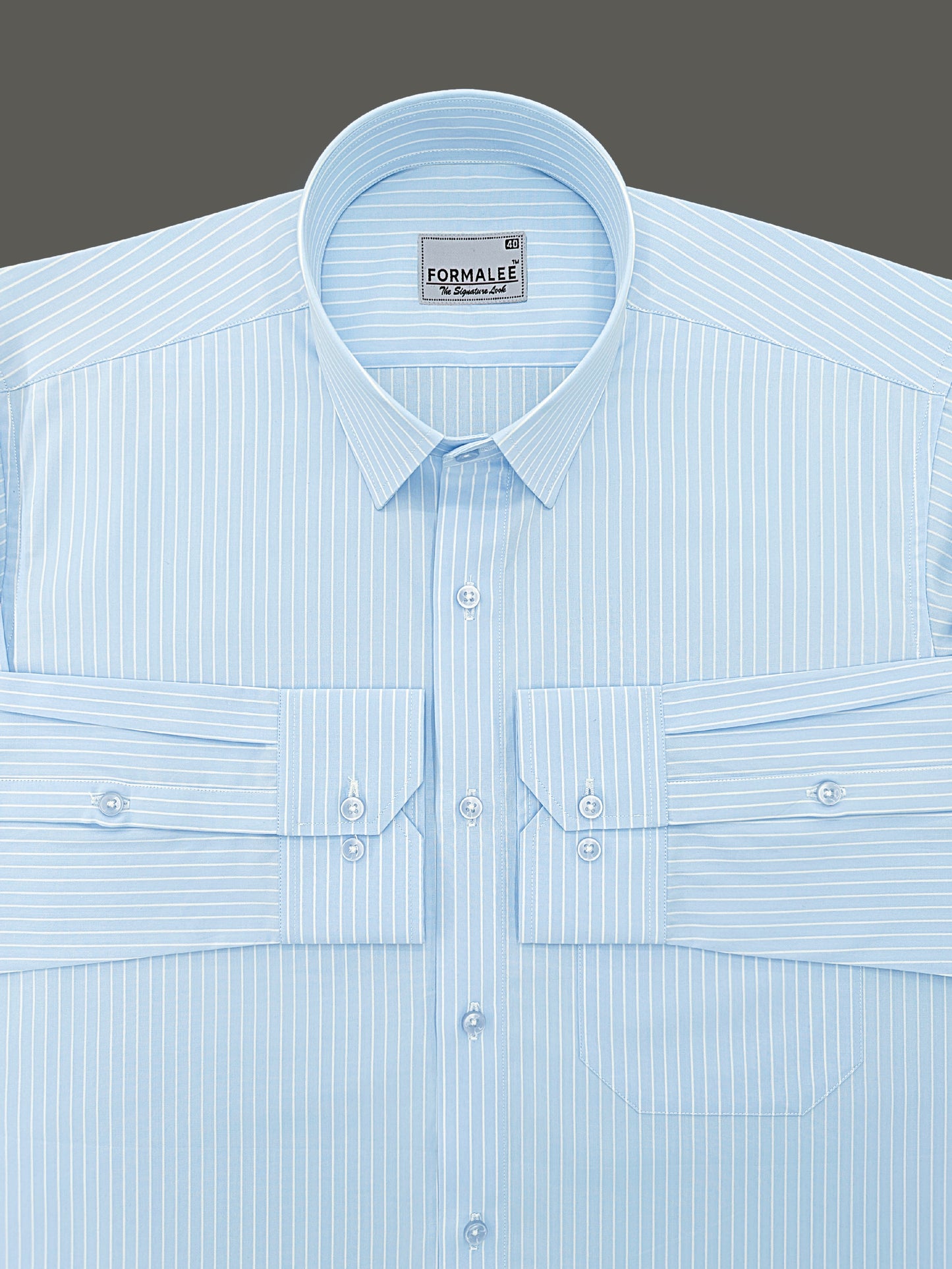 Pristine Premium Cotton White Line On Sky Blue Formal Shirt