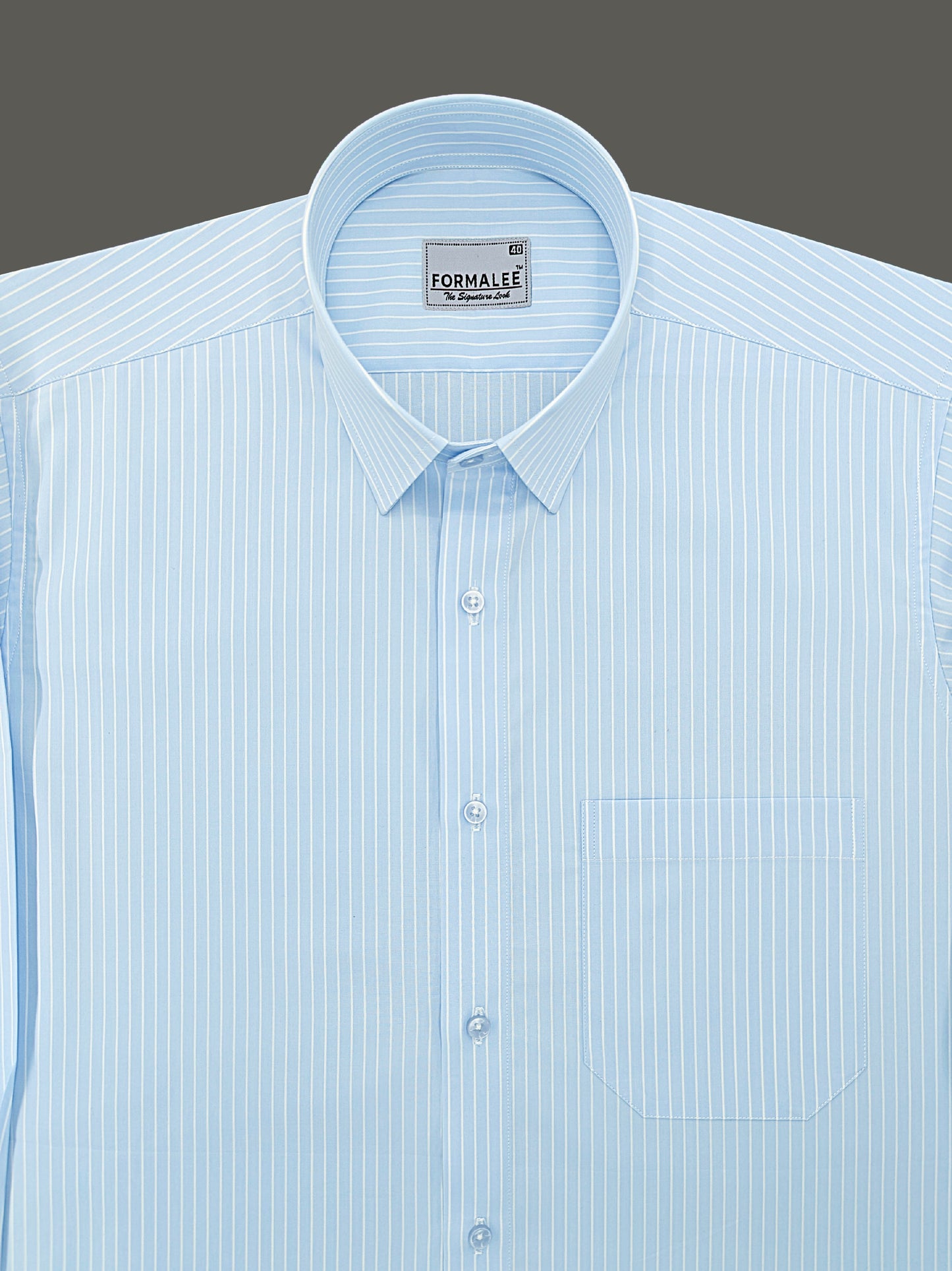 Pristine Premium Cotton White Line On Sky Blue Formal Shirt
