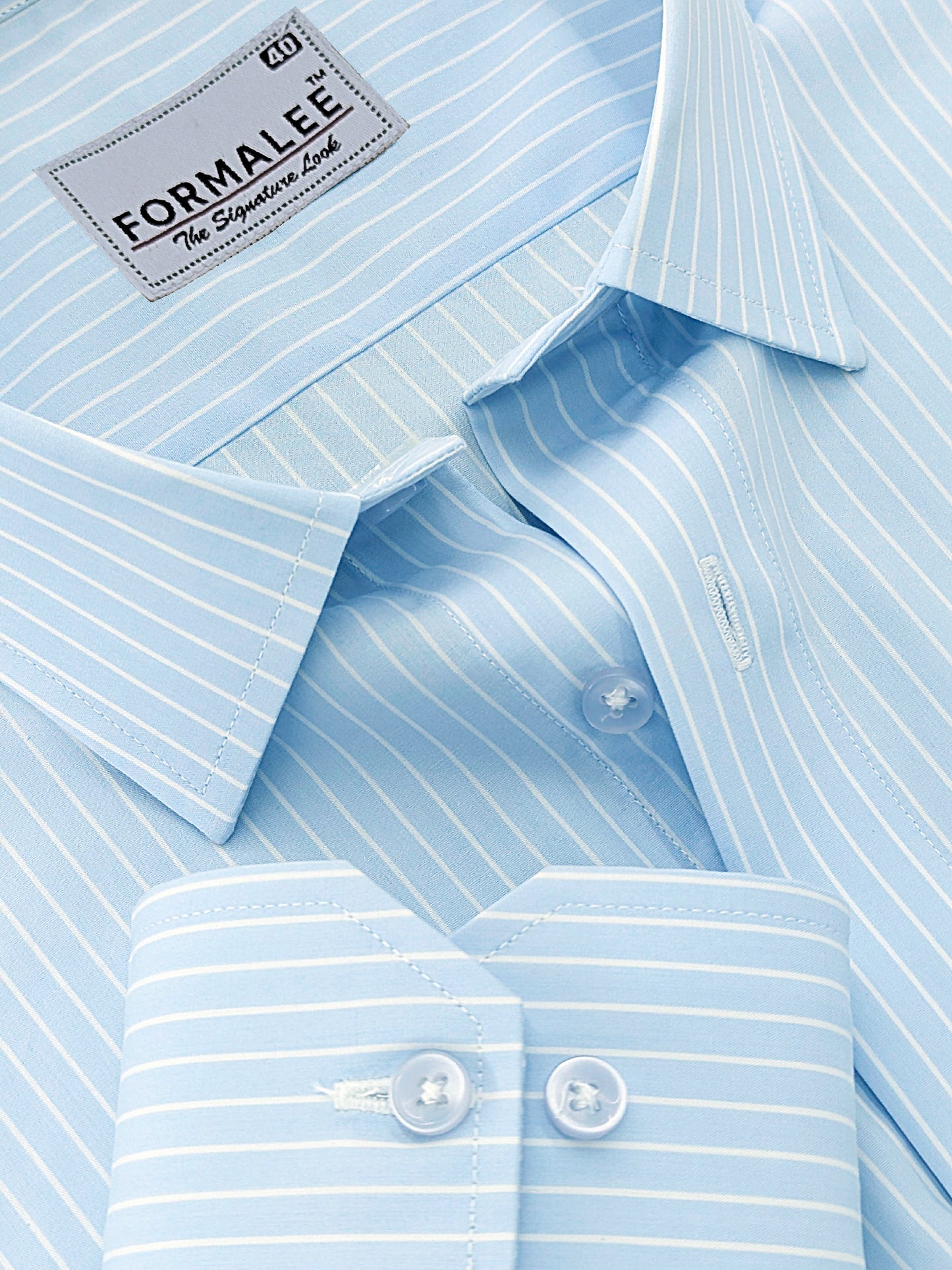 Pristine Premium Cotton White Line On Sky Blue Formal Shirt