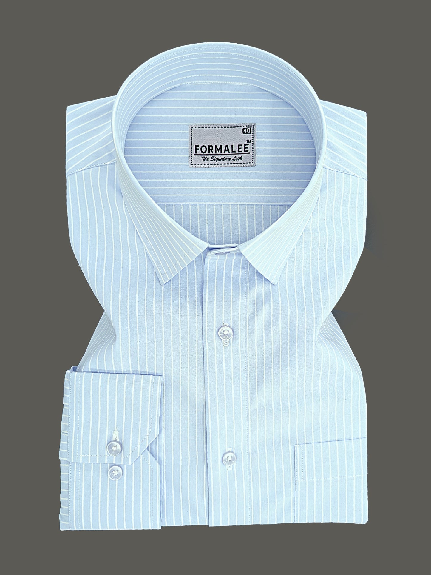 Pristine Premium Cotton White Line On Sky Blue Formal Shirt