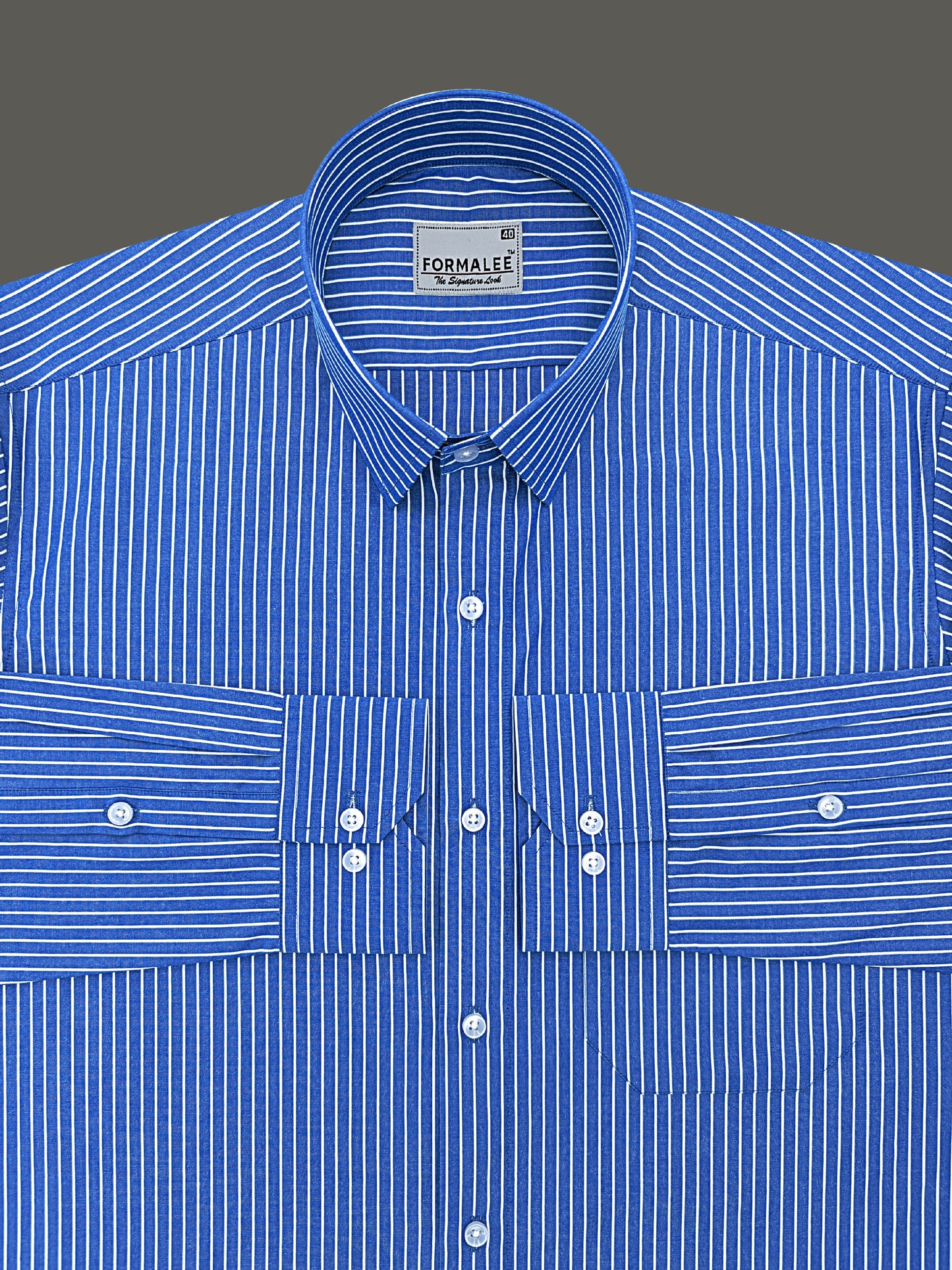 Pristine Premium Cotton White Line On Royal Blue Formal Shirt