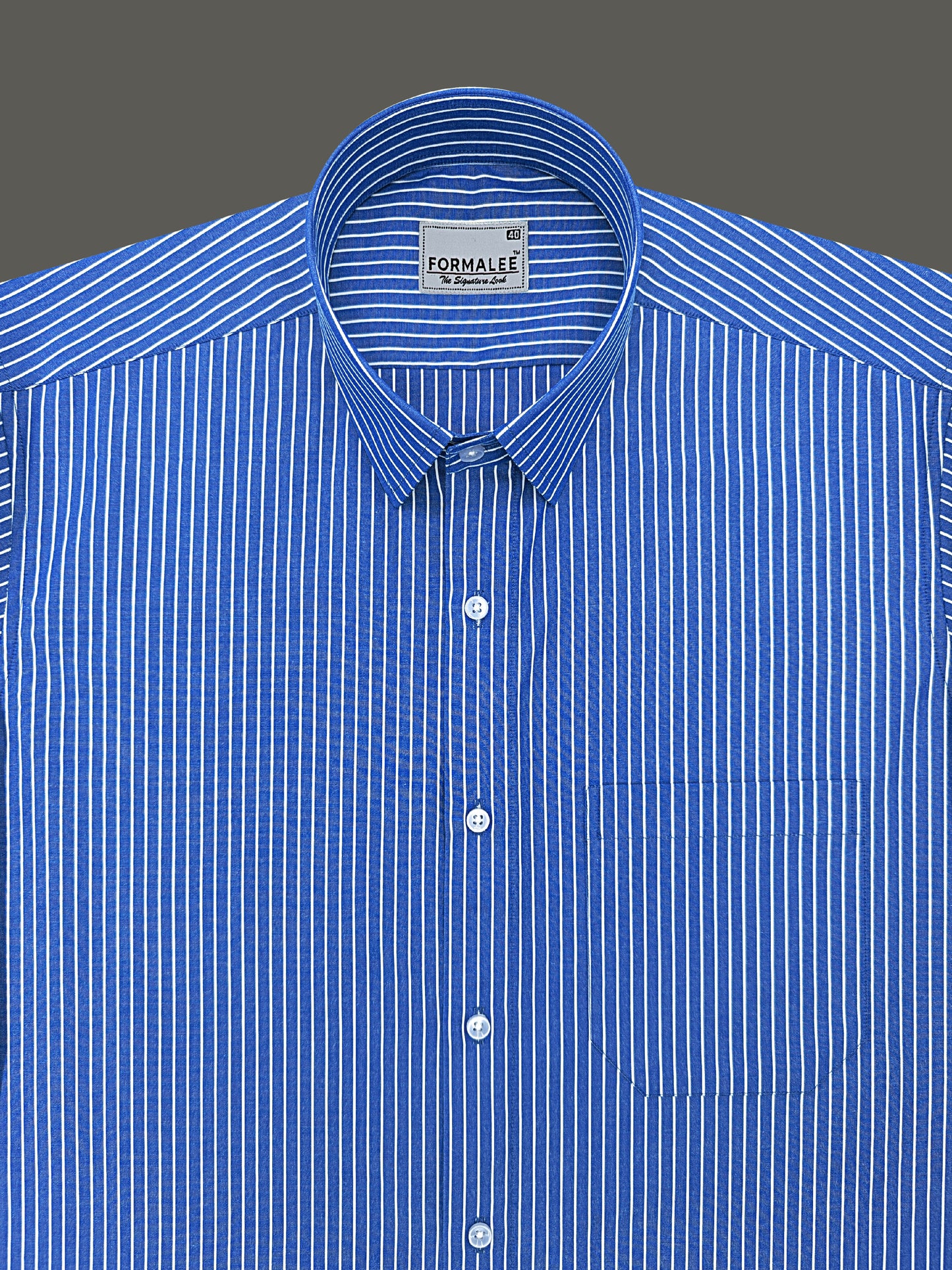 Pristine Premium Cotton White Line On Royal Blue Formal Shirt