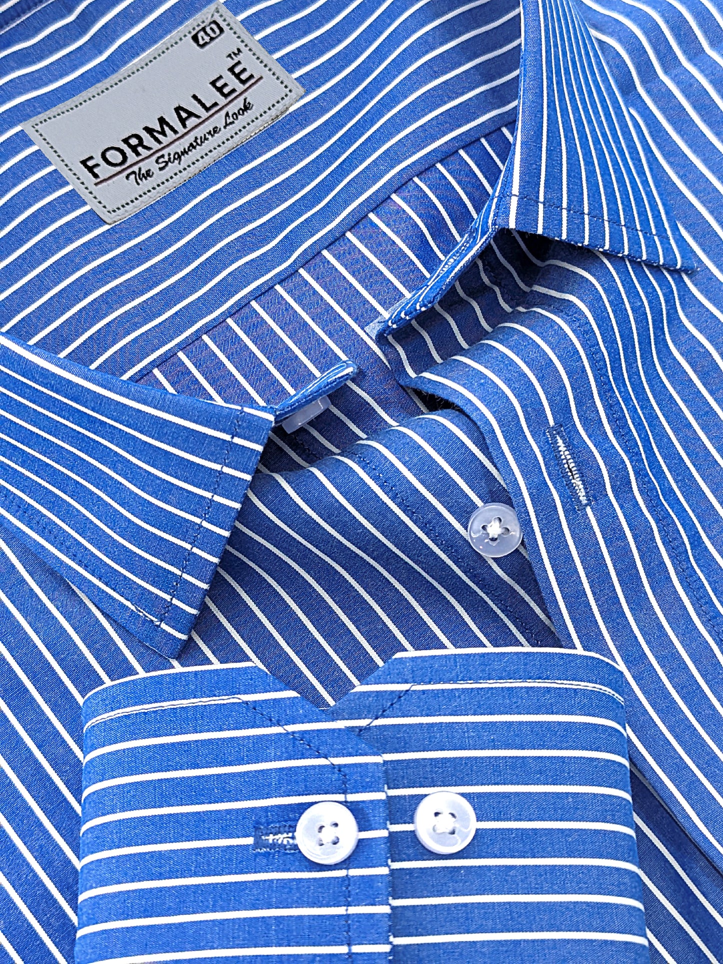 Pristine Premium Cotton White Line On Royal Blue Formal Shirt