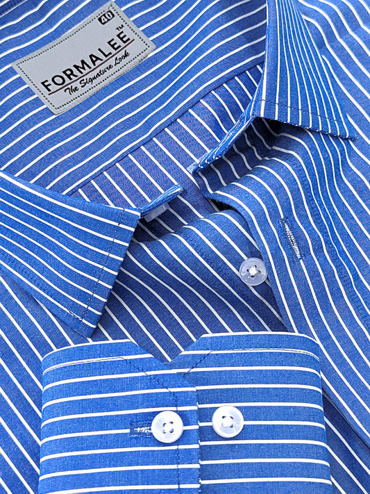 Pristine Premium Cotton White Line On Royal Blue Formal Shirt