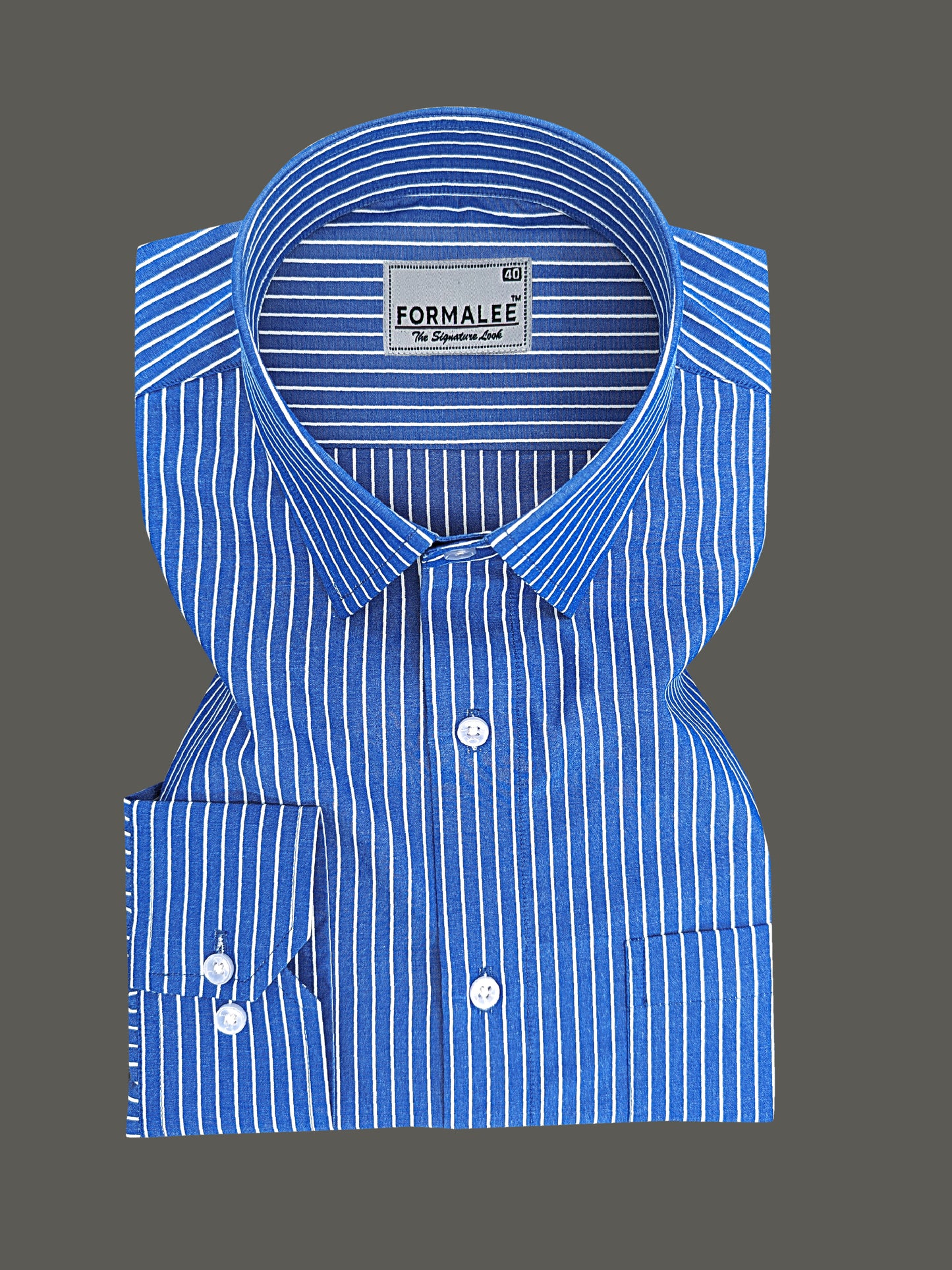 Pristine Premium Cotton White Line On Royal Blue Formal Shirt