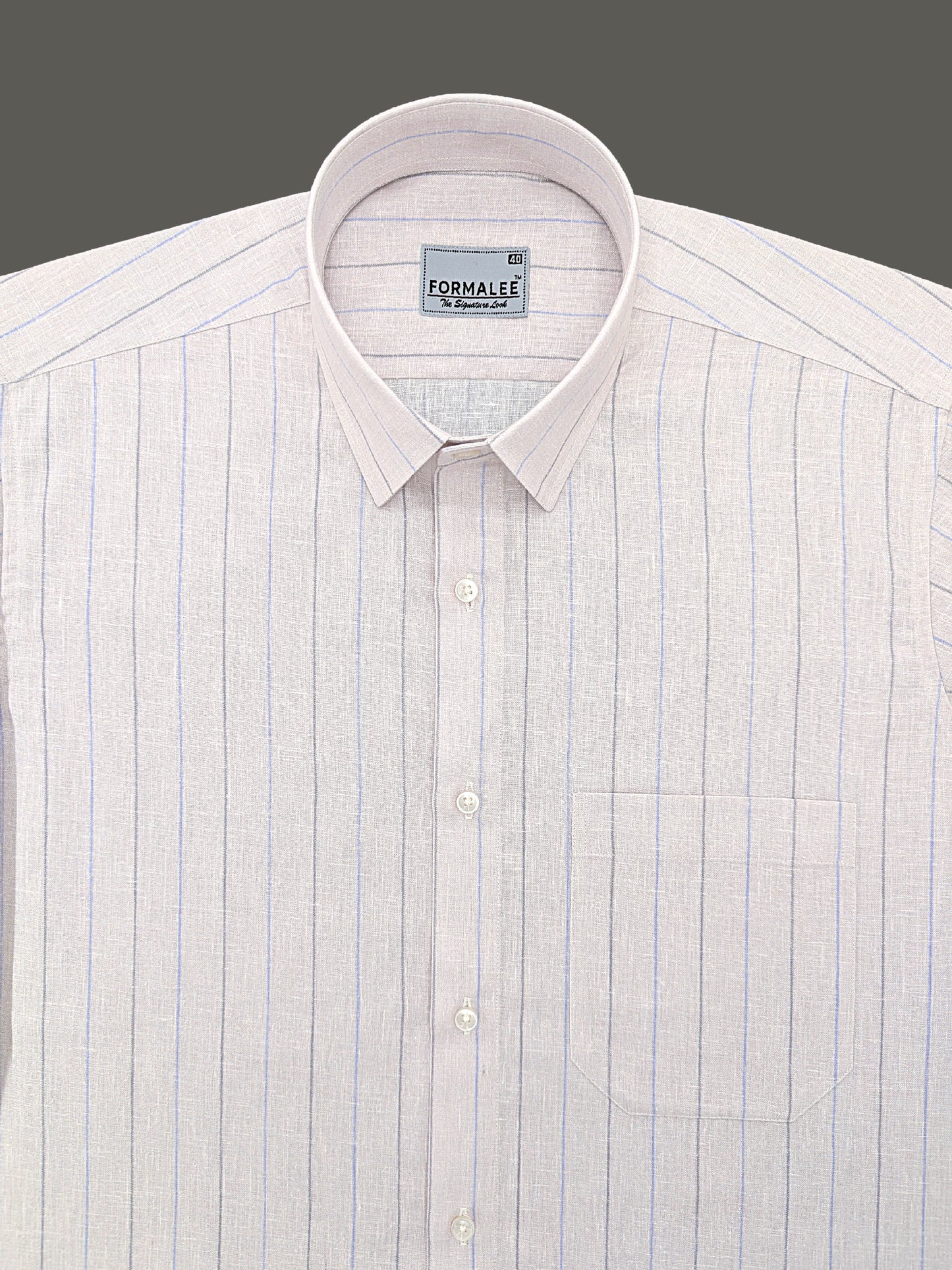 Imperial Luxurious Linen Cotton Blue Grey Line On Blush Cream Formal Shirt
