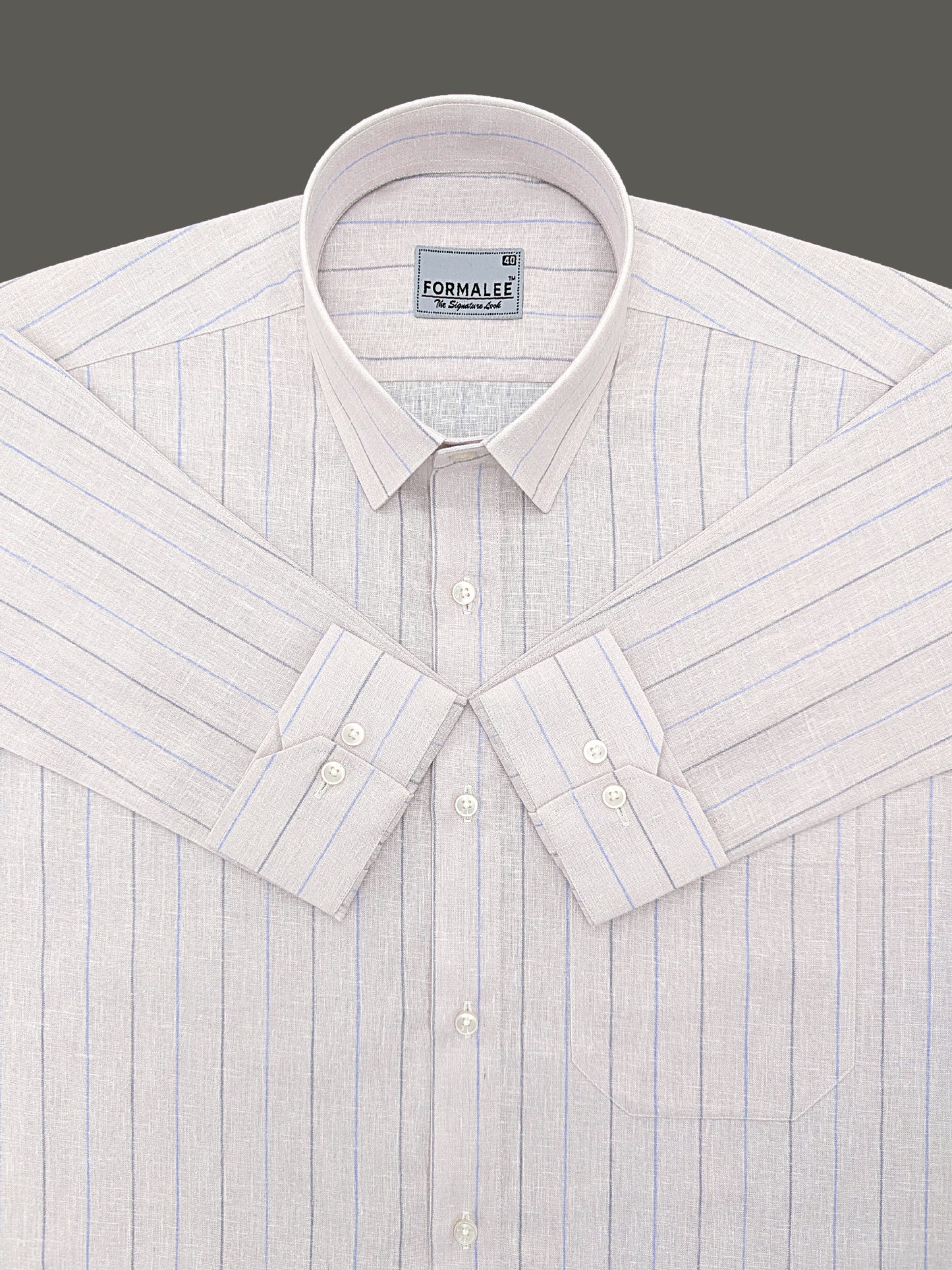 Imperial Luxurious Linen Cotton Blue Grey Line On Blush Cream Formal Shirt