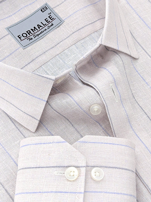 Imperial Luxurious Linen Cotton Blue Grey Line On Blush Cream Formal Shirt