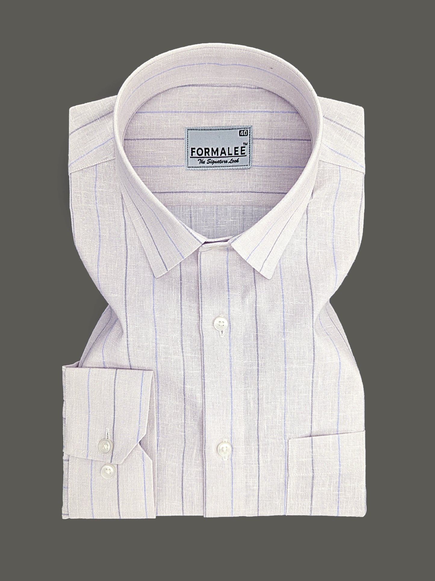 Imperial Luxurious Linen Cotton Blue Grey Line On Blush Cream Formal Shirt