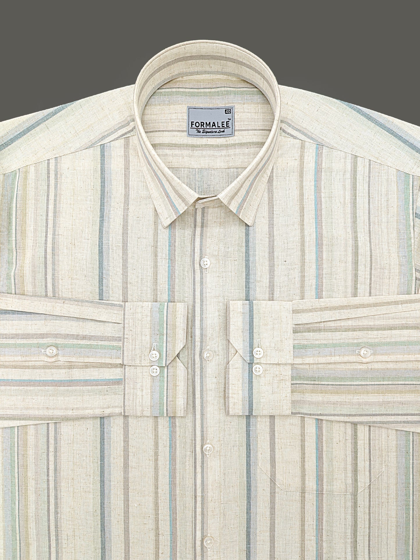 Natural Linen Beige Multitone Pastel Stripe Formal Shirt