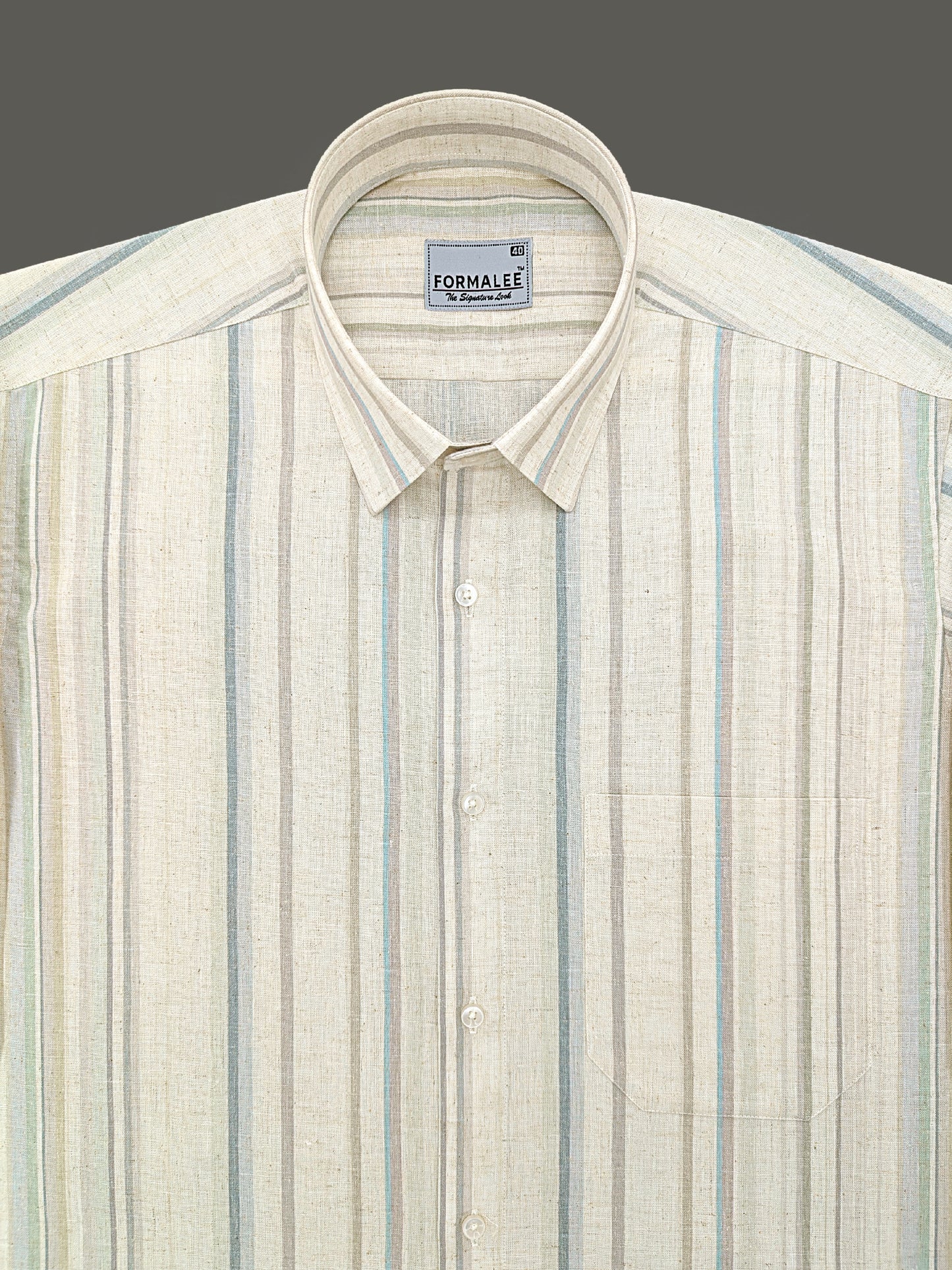 Natural Linen Beige Multitone Pastel Stripe Formal Shirt