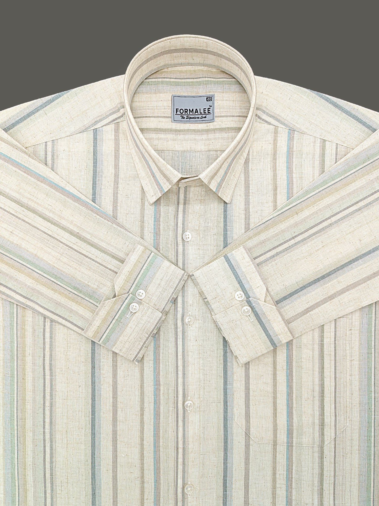 Natural Linen Beige Multitone Pastel Stripe Formal Shirt