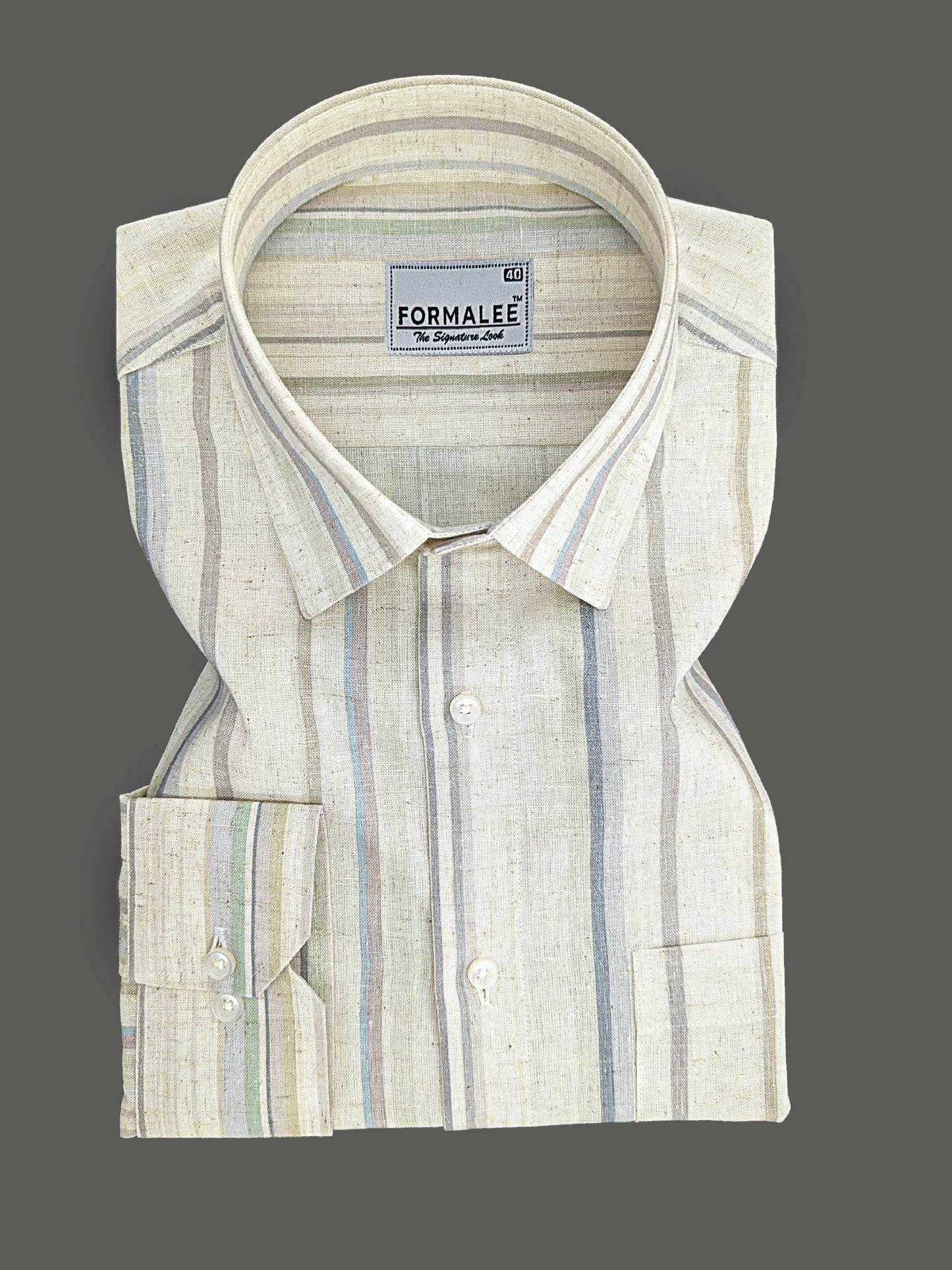 Natural Linen Beige Multitone Pastel Stripe Formal Shirt