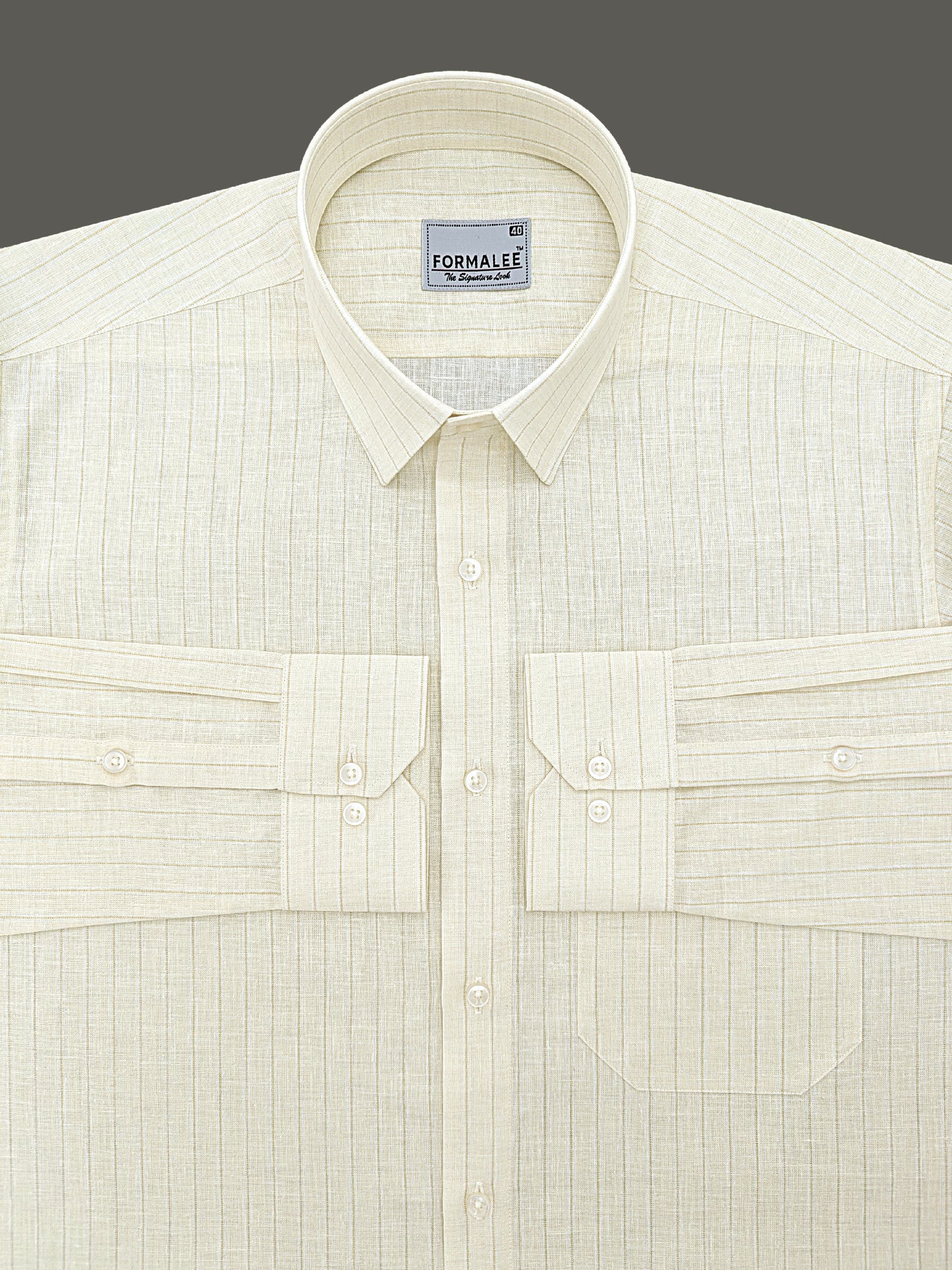 Verdant Cream Luxe Fine-Stripe Linen Shirt