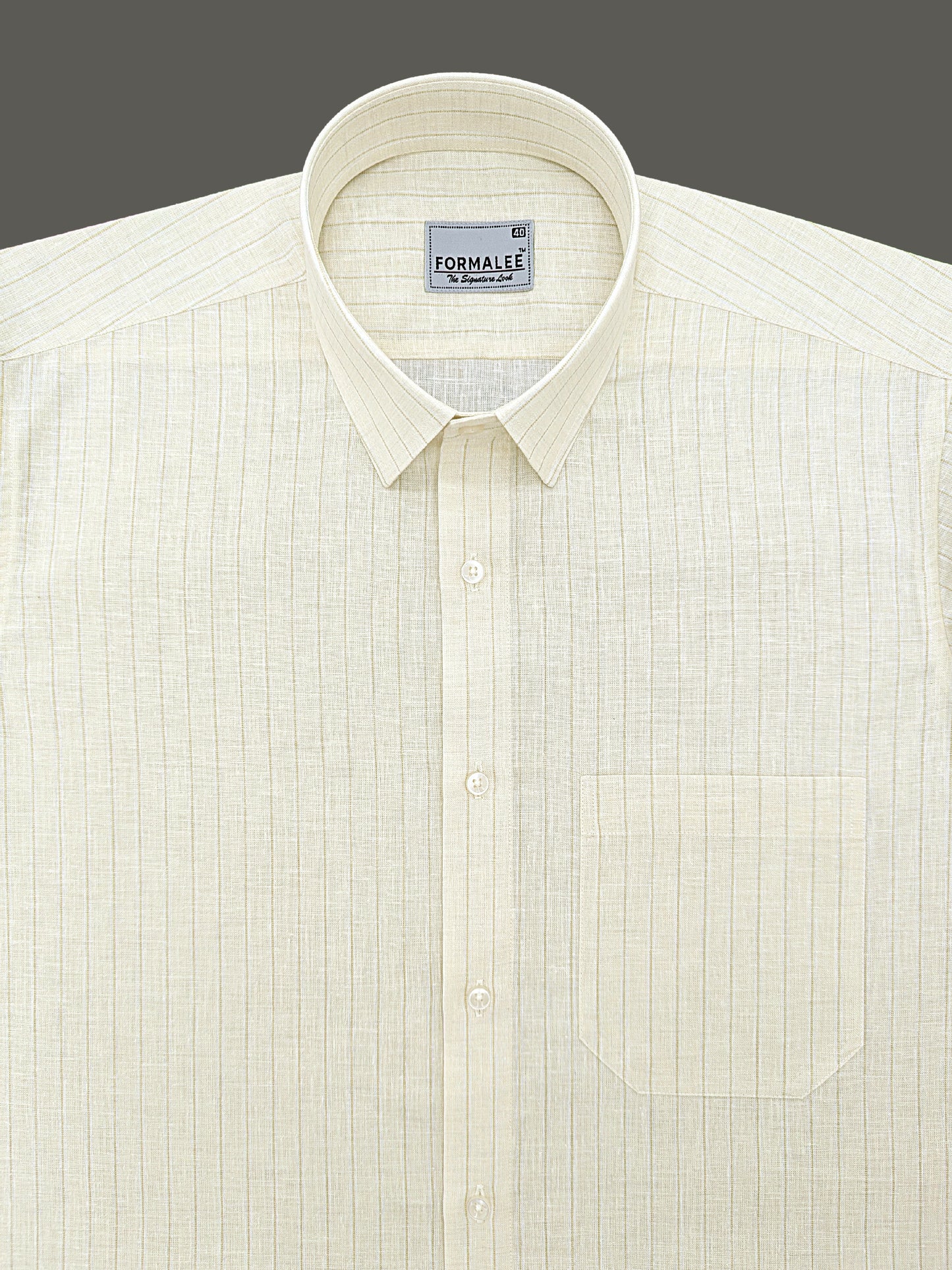 Verdant Cream Luxe Fine-Stripe Linen Shirt