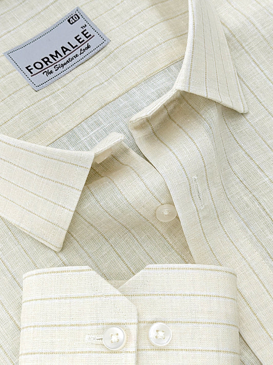 Verdant Cream Luxe Fine-Stripe Linen Shirt
